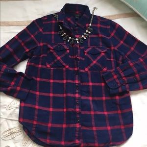 J.Crew red blue plaid flannel button down shirt 6P